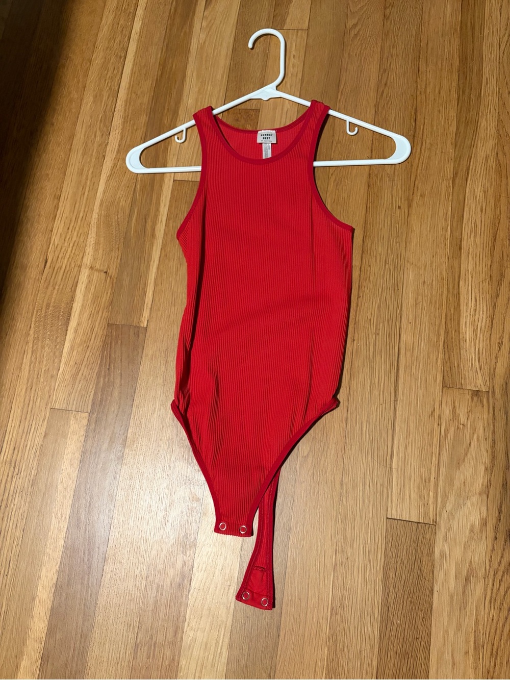 Aritzia Red Ribbed Tank-Style Bodysuit